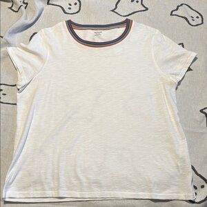 Madewell white and rainbow trim 100% cotton tshirt! Ladies XL never worn